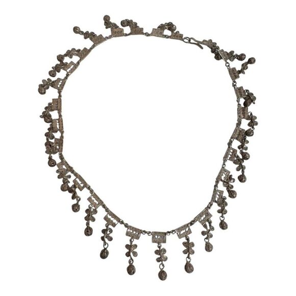 Vtg Silver-Tone Dangling Filigree Necklace Geometric Floral Motifs Hook 17" READ - Picture 8 of 8